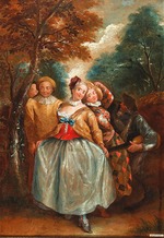 Quillard, Pierre-Antoine - A Commedia dell'Arte scene with Columbina, Harlequin and Pierrot