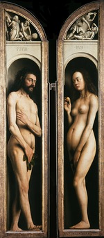 Eyck, Hubert (Huybrecht), van - The Ghent Altarpiece. Adoration of the Mystic Lamb: Adam and Eve