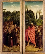 Eyck, Hubert (Huybrecht), van - The Ghent Altarpiece. Adoration of the Mystic Lamb: The Holy Hermits and the Holy Pilgrims