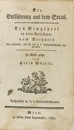 Anonymous - First edition of the libretto of The Abduction from the Seraglio by Wolfgang Amadeus Mozart
