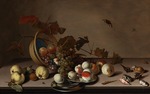 Ast, Balthasar, van der - Fruit still life with wicker basket, mussels and butterfly