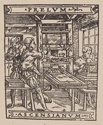 Anonymous - Prelum Ascensianum: printer's device with the printing press at work
