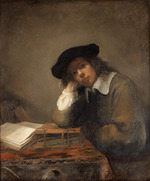 Hoogstraten, Samuel Dirksz, van - Portrait of a studying youth (Self-portrait)