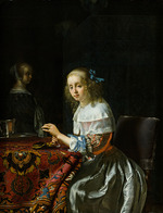 Mieris, Frans van, the Elder - Young Woman Threading Pearls