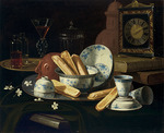 Monari (Munari), Cristoforo - Biscuits, porcelain and an earthenware pot 
