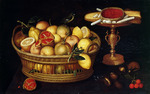 Godin (Codino), Franz (Francesco) - Basket of citrus fruits and étagère with sweets