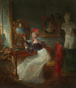 Jaquotot, Marie Victoire - Self-portrait of the artist painting porcelain in her studio