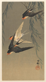 Ohara, Koson - Three red-rumped swallows in a dive