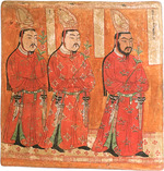 Central Asian Art - Uyghur Princes wearing Chinese-styled robes and headgear. (From the Bezeklik Caves)