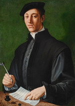 Bronzino, Agnolo - Portrait of a young man with a quill and a sheet of paper (Self-Portrait)