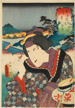 Kunisada (Toyokuni III), Utagawa - Kasagawa, between Narumi and Miya: Iwai Tojaku I as Otatsu, from the series Fifty-three Stations of the Tokaido Road (Tokaido go