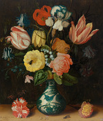Ast, Balthasar, van der - Still Life with Tulips, Roses and Carnations in a Wan Li Porcelain Vase with Butterfly and Insects