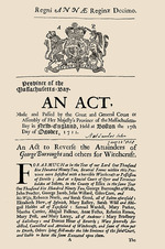Historic Object - Regni Annae Reginae decimo. The 1711 act of the Massachusetts legislature to reverse the Salem witchcraft convictions