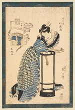 Eizan, Kikukawa - Bijin before a maruandon, wearing a yukata