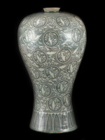 The Oriental Applied Arts - Celadon Prunus Vase with Inlaid Cloud and Crane Design. National Treasure No. 68