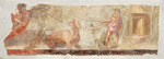 Roman-Pompeian wall painting - Hunting Hippos in a river landscape with two hunters, two water birds and a dwelling on the river bank