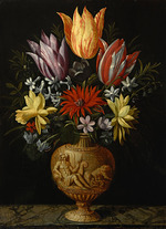 Borcht, Hendrik van der, the Elder - Flowers in a vase on a marble plinth