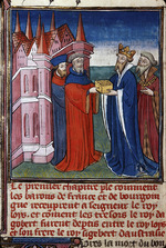 Anonymous - Sigebert III receiving his share of the treasure of Dagobert I. From Grandes chroniques de France
