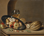Bosschaert, Ambrosius, the Younger - Apples, pears, peaches and walnuts on a pewter plate