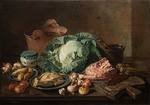 Ceruti, Giacomo Antonio - A kitchen still life with meat and vegetables on a table top