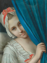 Rotari, Pietro Antonio - Girl peeking out from behind a curtain