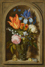 Bosschaert, Ambrosius, the Elder - Bouquet of flowers in a Roemer glass set in a niche