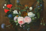 Hecke, Jan van den - Flower garland with roses and thistles