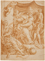 Romano, Giulio, (after) - Pope Sylvester with surrounding putti and Allegory of Fortitude