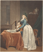 Cazenave, Frédéric - Louise Sébastienne Gély-Danton with her stepson behind a Zograscope