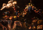 Noletti (il Maltese), Francesco - Still Life with a Turkish Carpet and a Putto Holding a Garland of Fruit