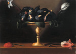 Caccia, Orsola Maddalena - A tazza with figs, a daffodil and tulips, on a wooden ledge