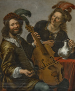Stangerus, Cornelis - Viola da gamba player being offered a glass of wine by a young man