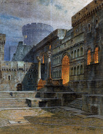 Rota, Vittorio - The castle in Antwerp. Stage design for the opera Lohengrin by Richard Wagner