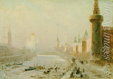 Junge Ekaterina Fjodorowna - Blick auf die Christ-Erlöser-Kathedrale und den Moskauer Kreml im Winter