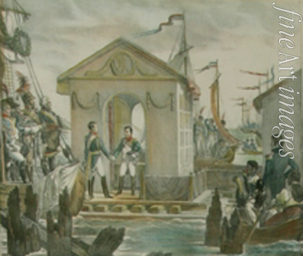 Motte Charles Etienne Pierre - Emperors Alexander I of Russia and Napoleon I of France at the Neman near Tilsit on July 1807