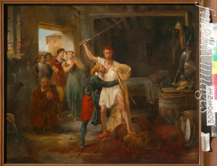 Adam Jean-Victor Vincent - Don Quijotes Kampf mit den Rotweinschläuchen