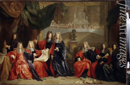 Largillière Nicolas de - Provost and Municipal Magistrates of Paris Discussing the Celebration of Louis XIV's Dinner at the Hotel de Ville after his Reco