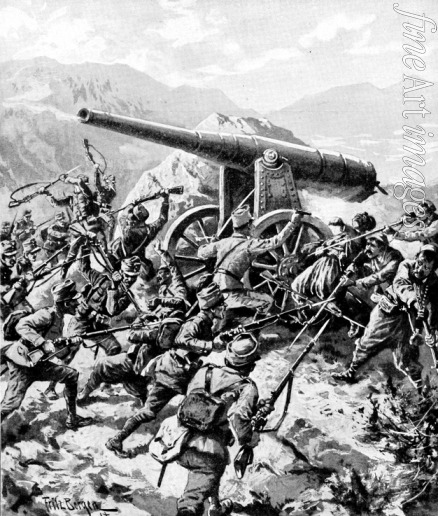 Bergen Fritz - The conquest of a Montenegrin field gun Long Tom near Bileca (Illustration from Allgemeiner Kriegszeitung)