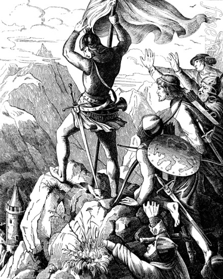 Kirchhoff Johann Jakob - Otto I of Bavaria prevents a defeat of Emperor near Verona (Illustration from the Geschichte des deutschen Volkes by E. Duller)