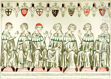 Unbekannter Künstler - Sieben Kurfürsten wählen Heinrich VII. zum König (Kopie einer Miniatur aus Balduineum)
