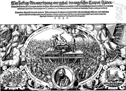 Unbekannter Künstler - Die Hinrichtung des Münzmeisters Lippold am 28. Januar 1575 zu Berlin (Flugblatt)