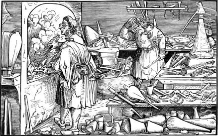 Weiditz Hans the Younger - Alchemist's laboratory. Illustration from the book 