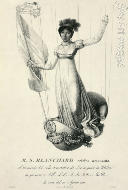 Rados Luigi - Portrait of French balloonist Sophie Blanchard (1778-1819) during her flight in Milan in 1811