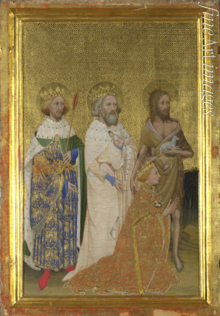Meister des Wilton-Diptychons - Richard II. im Kreis von drei Heiligen (Der linke Flügel des Wilton-Diptychons)