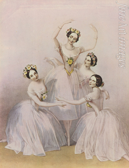 Chalon Alfred Edward - Pas de Quatre (von links: Carlotta Grisi, Marie Taglioni, Lucile Grahn, Fanny Cerrito)