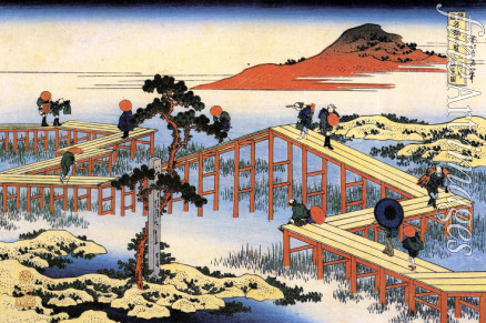Hokusai Katsushika - Yatsuhashi in  der Provinz Mikawa (aus der Serie 