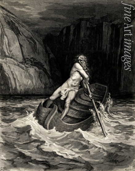 Doré Gustave - Arrival of Charon. Illustration to the Divine Comedy by Dante Alighieri
