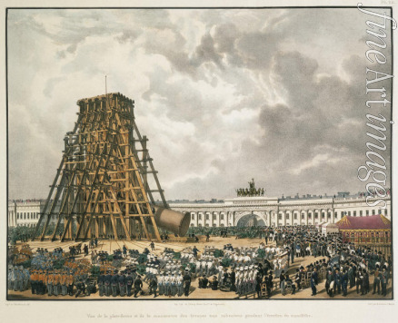 Bichebois Louis-Pierre-Alphonse - Raising of the Alexander Column in Saint Petersburg