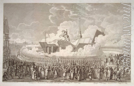 Melnikow Alexei Kuprijanowitsch - Die Errichtung des Reiterstandbildes des Zaren Peter I. des Grossen auf dem Sankt Petersburger Senatsplatz 1782