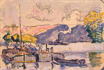 Signac Paul - Two Barges, Boat, and Tugboat in Samois